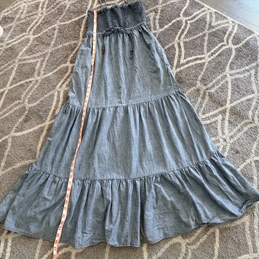 Smocked Waist Maxi Dress in Light Denim Blue